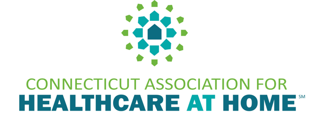 Connecticut Association for Healthcare at Home logo featuring a teal/green geometric emblem and the organization name in green and teal.